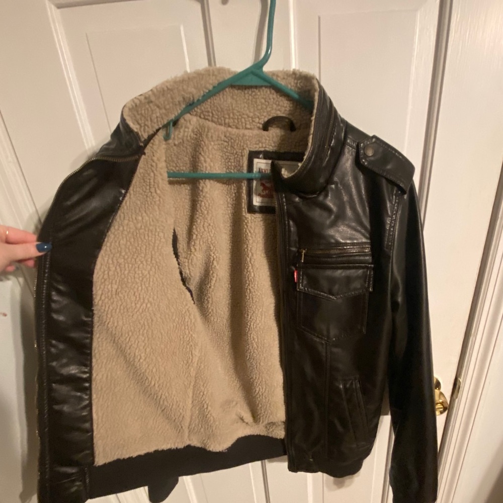 A fleece filled leather jacket